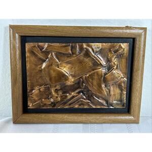 Vintage 8x6 Copper Wall Art Framed Abstract Mountain Scene